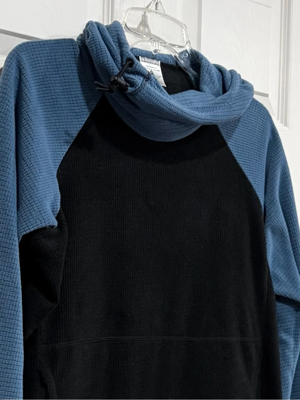 Melanzana Women’s Large Micro Grid Hoodie Blue Black Jacket GUC Microgrid
